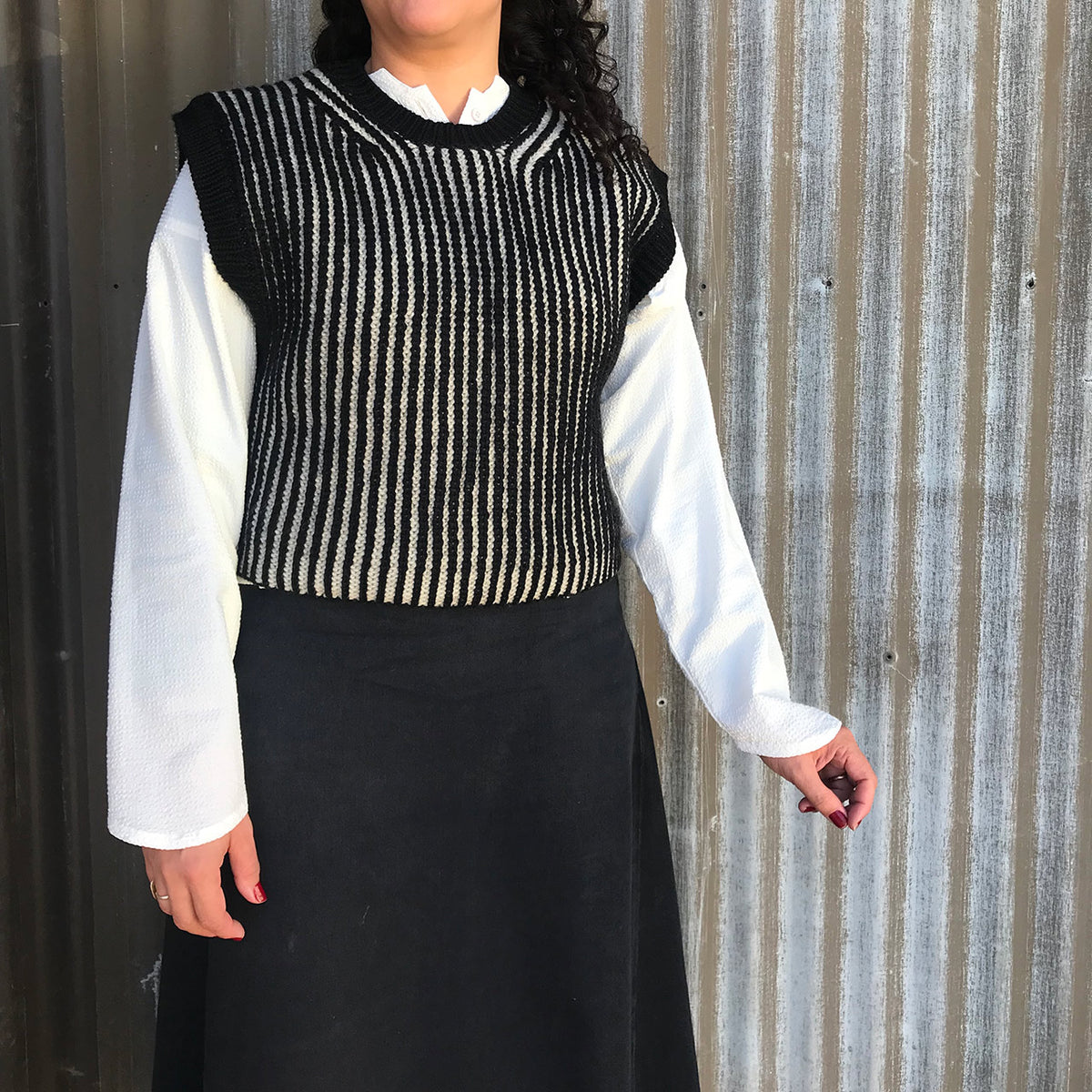 Women's Chunky Brioche Vest - 100% Highland Wool - Black/Ecru (S-L)