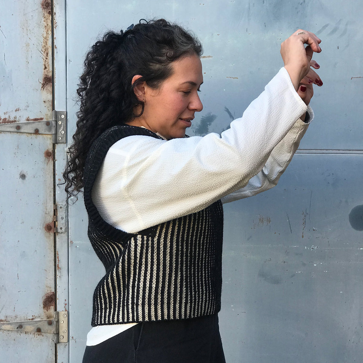 Women's Chunky Brioche Vest - 100% Highland Wool - Black/Ecru (S-L)