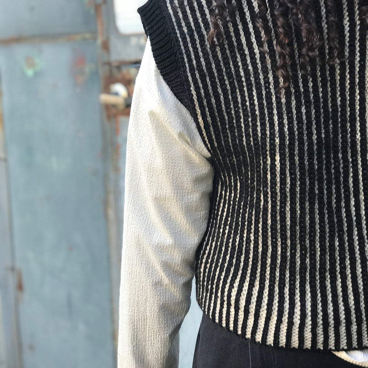 Women's Chunky Brioche Vest - 100% Highland Wool - Black/Ecru (S-L)