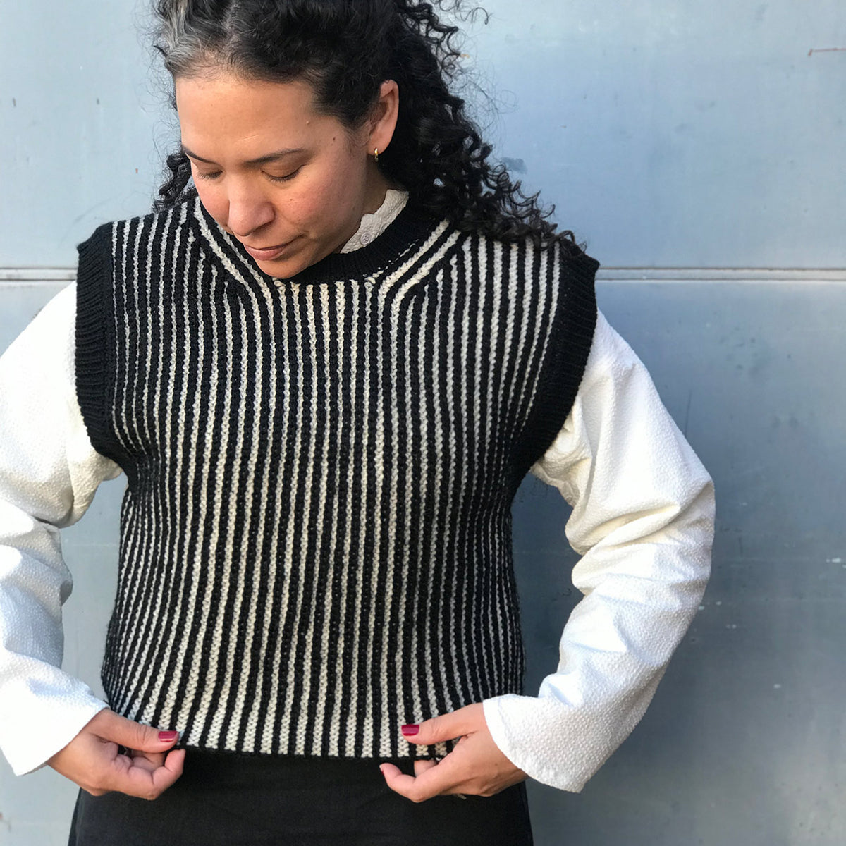 Women's Chunky Brioche Vest - 100% Highland Wool - Black/Ecru (S-L)