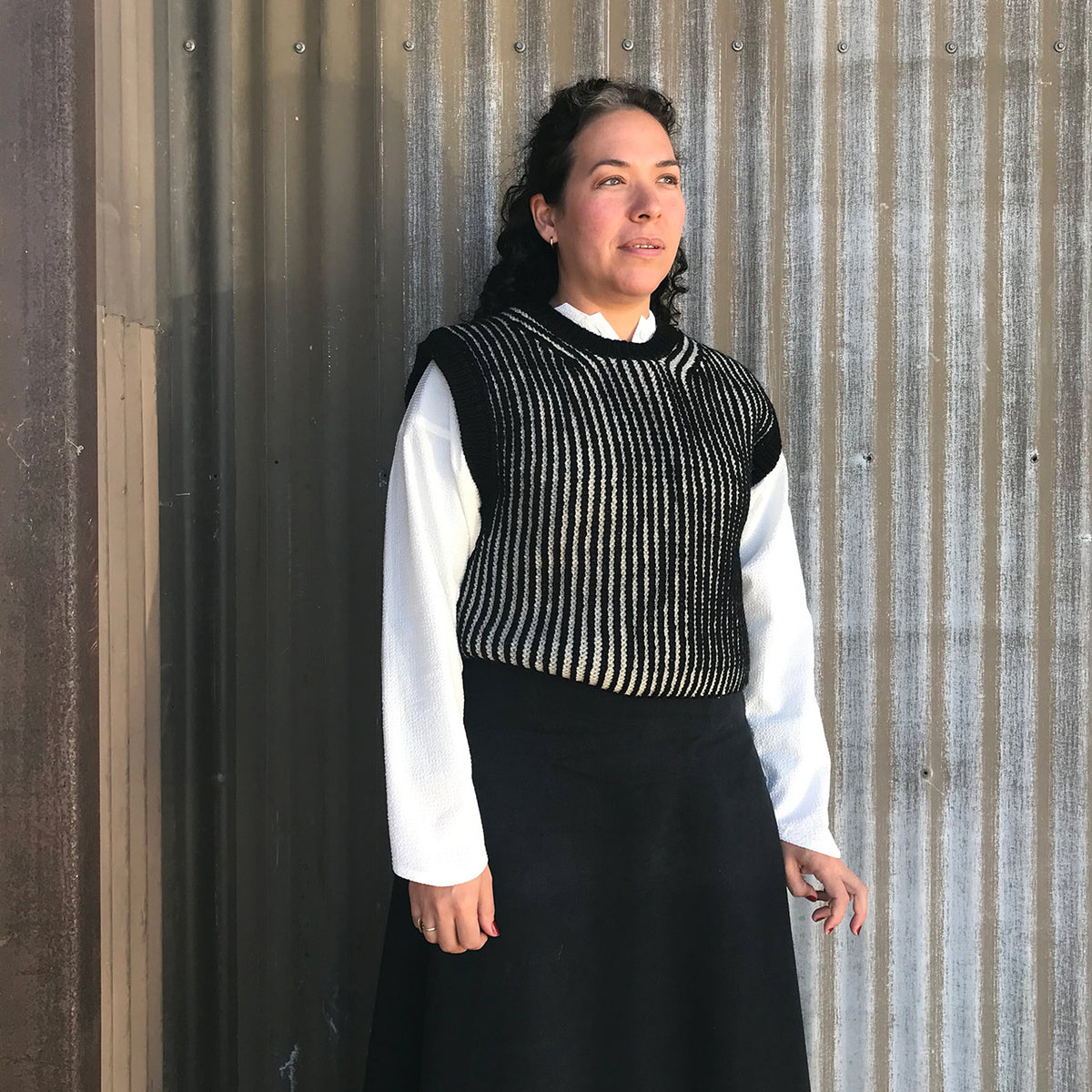 Women's Chunky Brioche Vest - 100% Highland Wool - Black/Ecru (S-L)