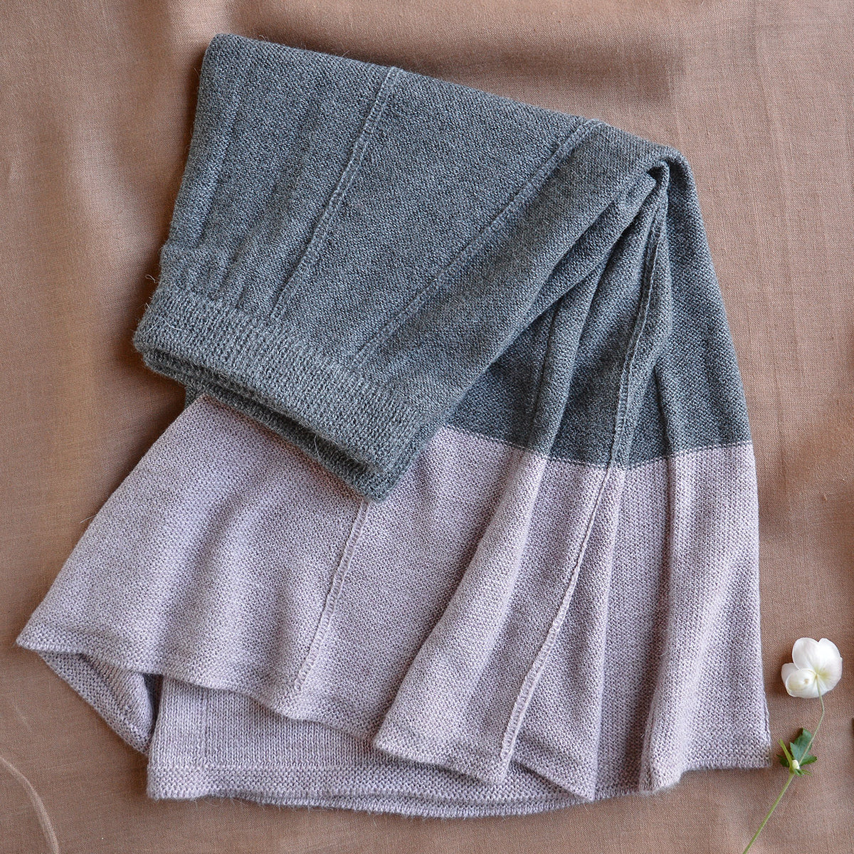 Women's Colourblock Panel Skirt - 100% Baby Alpaca - Grey/Lavender (S-L)