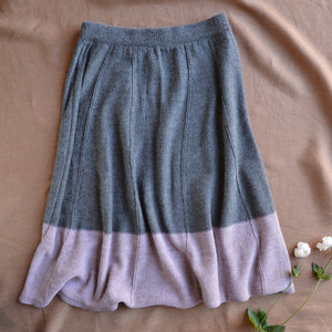 Women's Colourblock Panel Skirt - 100% Baby Alpaca - Grey/Lavender (S-L)