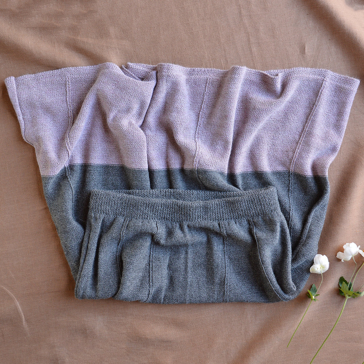 Women's Colourblock Panel Skirt - 100% Baby Alpaca - Grey/Lavender (S-L)
