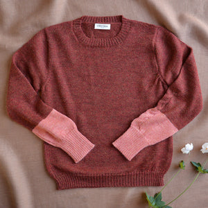 Women's Cable Colour Block Jumper - 100% Baby Alpaca - Rust Melange (S-M)