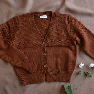 Women's Gansey Cardi - 100% Chunky Highland Wool - Gingerbread (S-L)