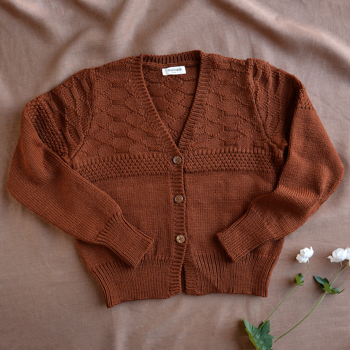 Women's Gansey Cardi - 100% Chunky Highland Wool - Gingerbread (S-L)