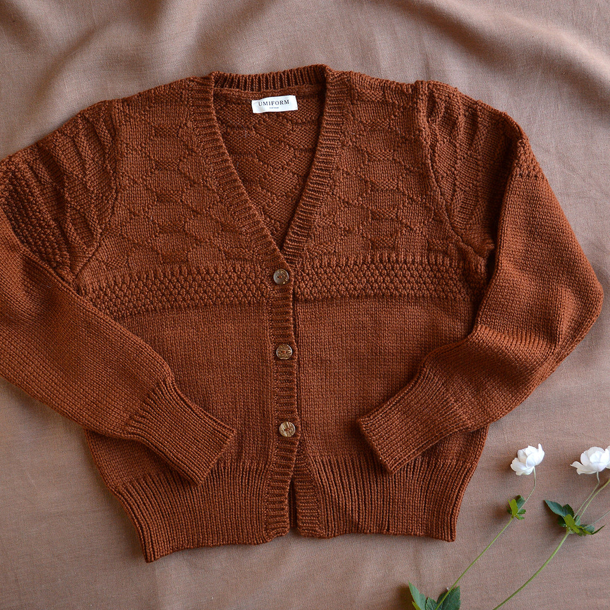 Women's Gansey Cardi - 100% Chunky Highland Wool - Gingerbread (S-L)