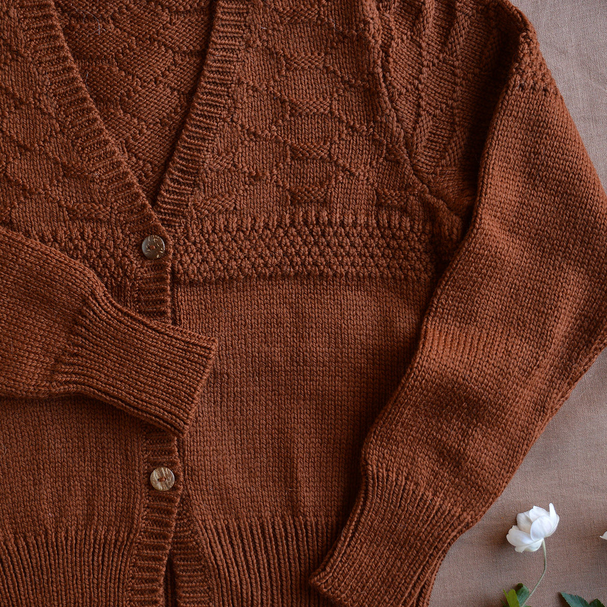 Women's Gansey Cardi - 100% Chunky Highland Wool - Gingerbread (S-L)