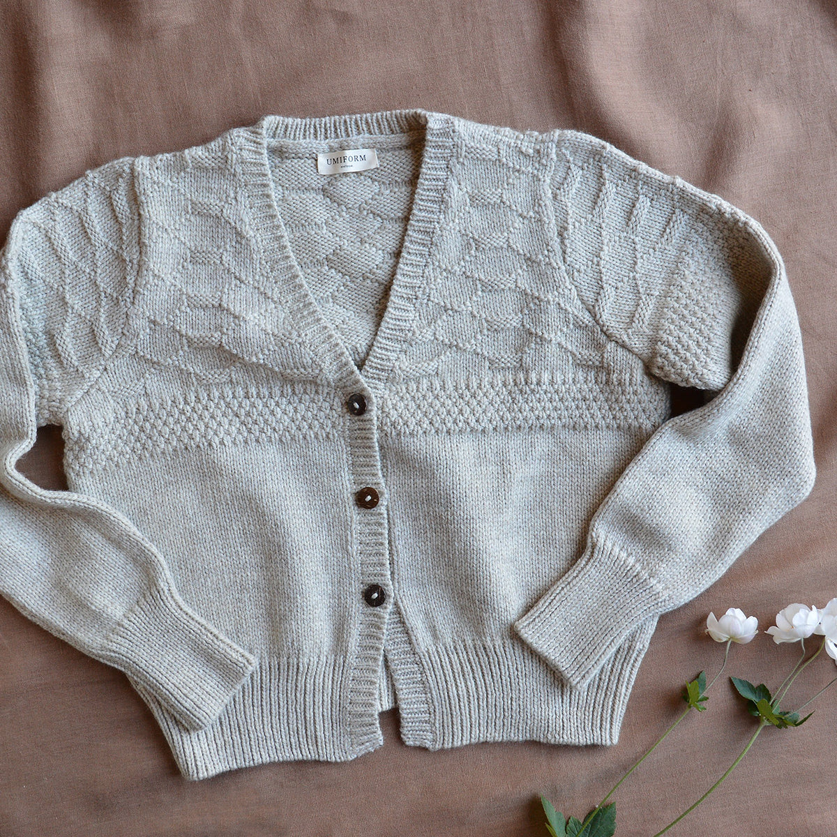 Women's Gansey Cardi - 100% Chunky Highland Wool - Light Natural Grey (S-L) *Returning 2026