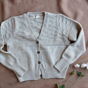 Women's Gansey Cardi - 100% Chunky Highland Wool - Light Natural Grey (S-M)