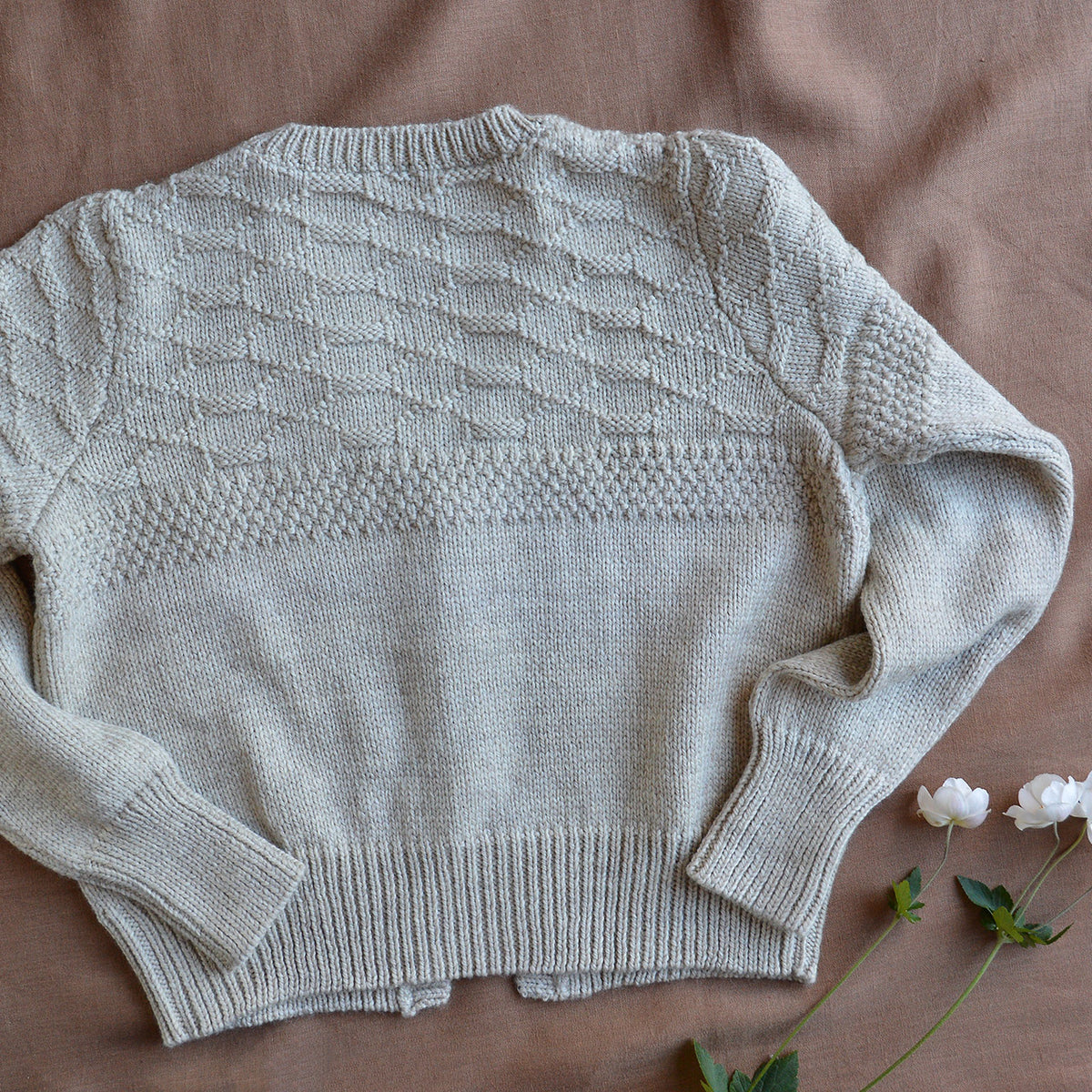 Women's Gansey Cardi - 100% Chunky Highland Wool - Light Natural Grey (S-L) *Returning 2026