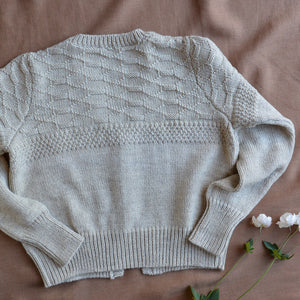 Women's Gansey Cardi - 100% Chunky Highland Wool - Light Natural Grey (S-M)
