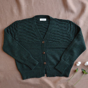Women's Gansey Cardi - 100% Baby Alpaca - Forest Green Melange (S-L)