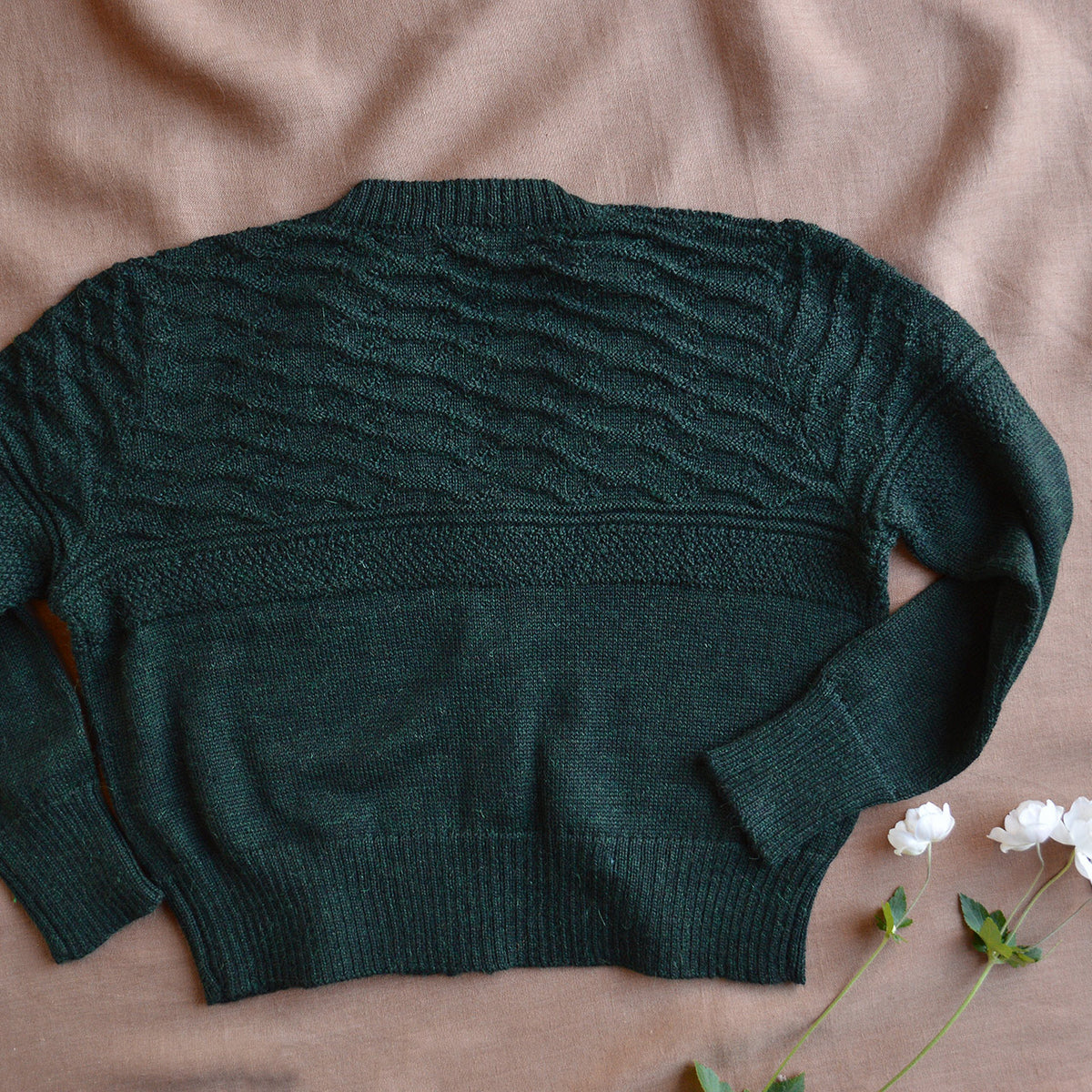 Women's Gansey Cardi - 100% Baby Alpaca - Forest Green Melange (S-L) *Returning 2026