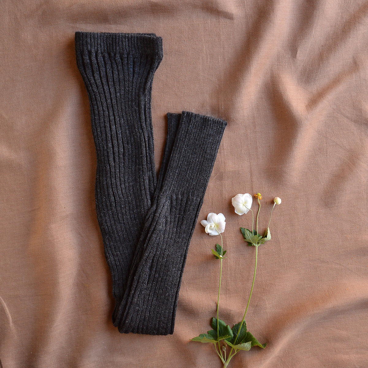 Women's High Waisted Knitted Rib Leggings - 100% Baby Alpaca - Charcoal (S-XL)