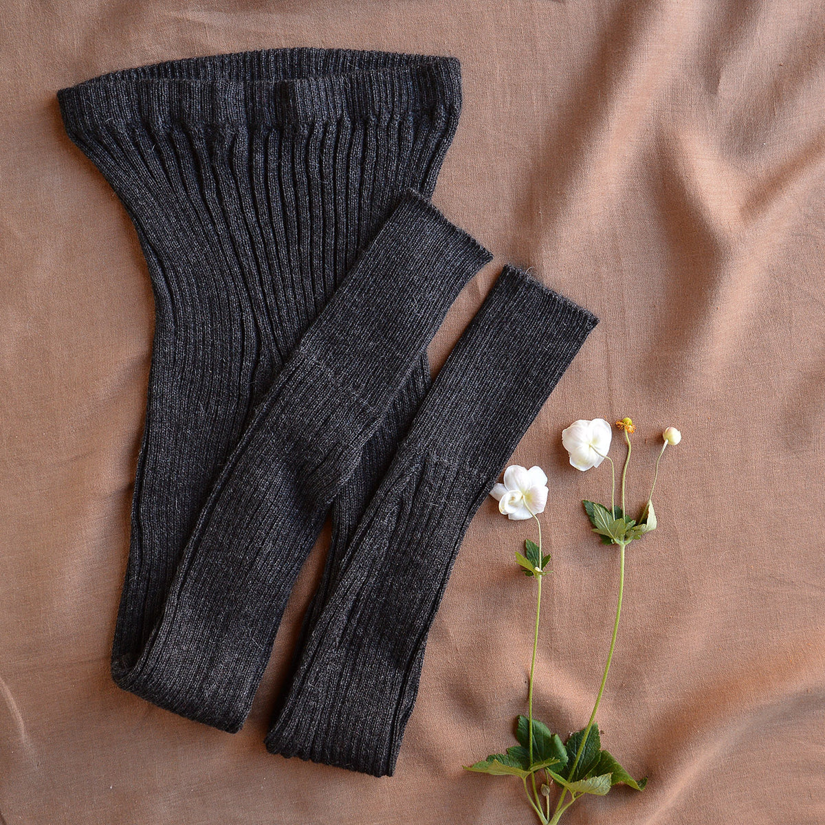 Women's High Waisted Knitted Rib Leggings - 100% Baby Alpaca - Charcoal (S-XL)