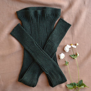 Women's High Waisted Knitted Rib Leggings - 100% Baby Alpaca - Forest Green Melange (S-XL)