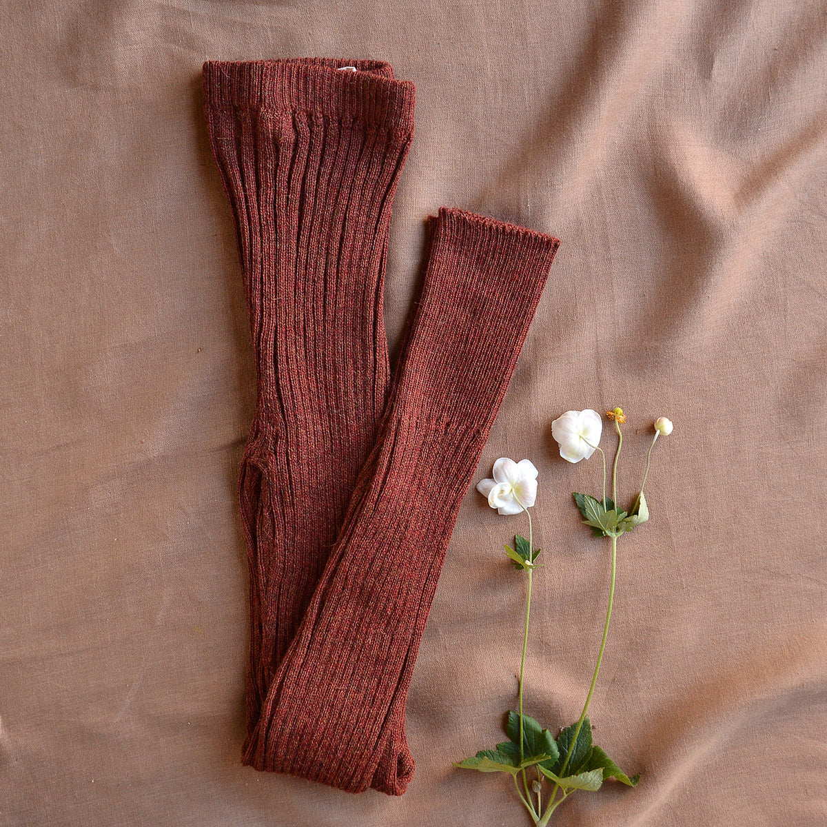 Women's High Waisted Knitted Rib Leggings - 100% Baby Alpaca - Rust Melange (S-XL)