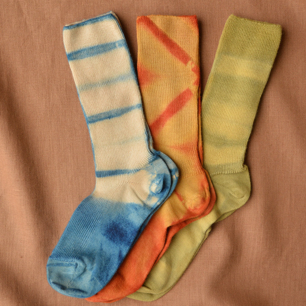 Plant Dyed Fine Organic Wool Socks - Shibori (36-45)