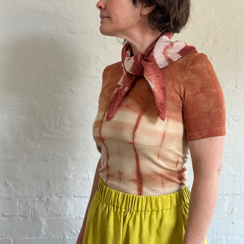 Women's Plant Dyed T-Shirt in Organic Merino/Silk - Red Ochre