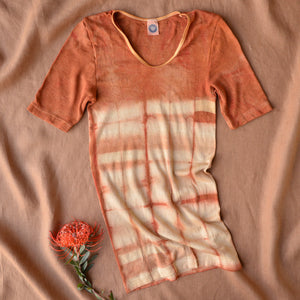 Women's Plant Dyed T-Shirt in Organic Merino/Silk - Red Ochre