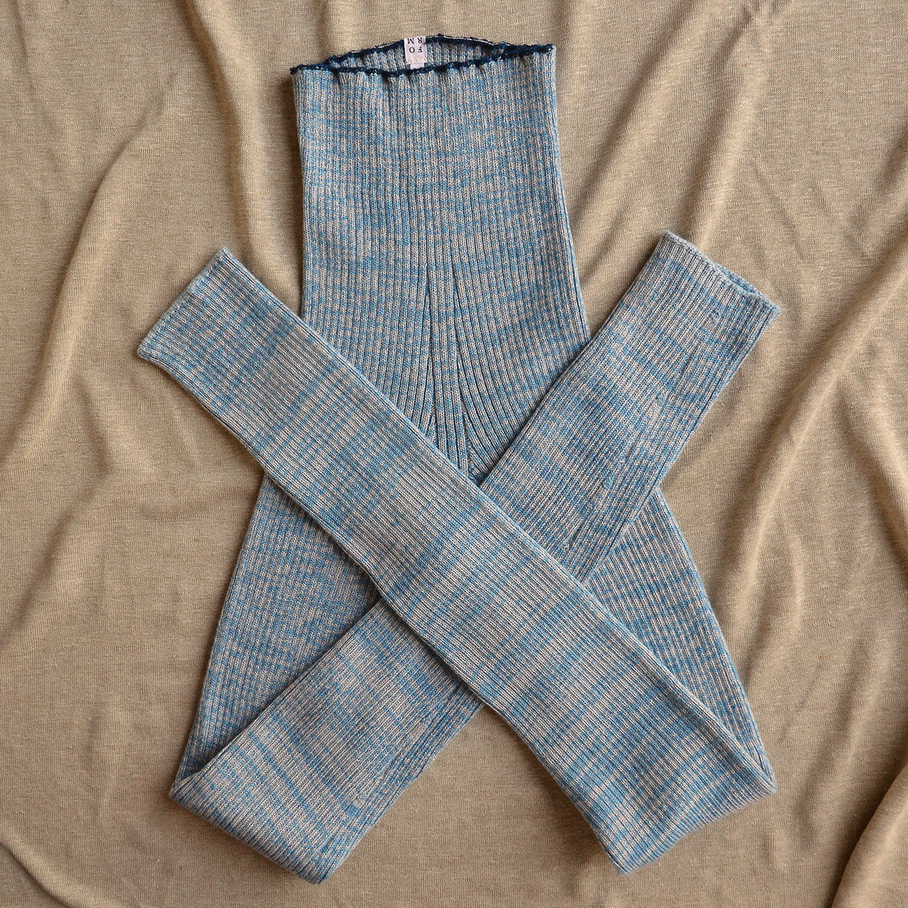 Womens Knitted Rib Leggings - 100% Extra Fine Merino - Sky Marl (XS-XL)