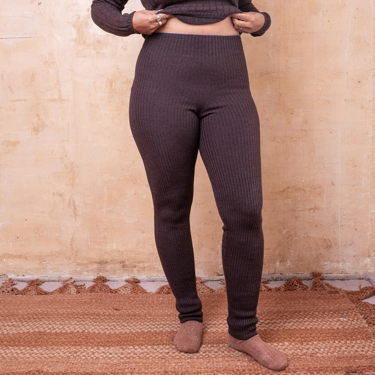 Harry Knitted Rib Leggings - 100% Extra Fine Merino - Espresso