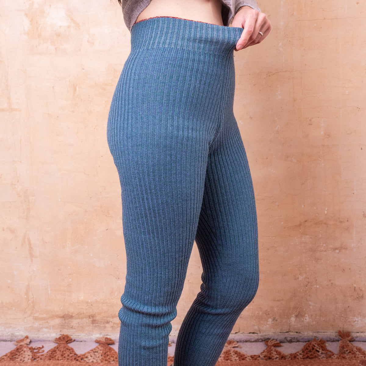 Harry Knitted Rib Leggings - 100% Extra Fine Merino - Ocean Marl