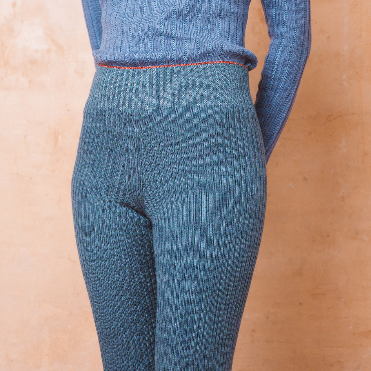 Harry Knitted Rib Leggings - 100% Extra Fine Merino - Ocean Marl