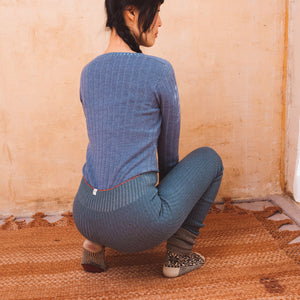 Harry Knitted Rib Leggings - 100% Extra Fine Merino - Ocean Marl