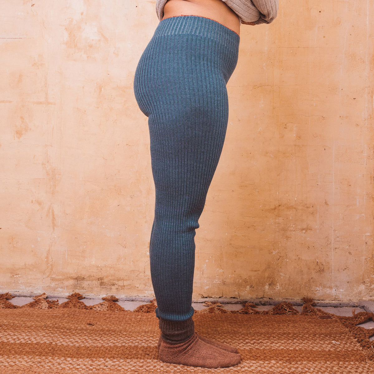 Harry Knitted Rib Leggings - 100% Extra Fine Merino - Ocean Marl