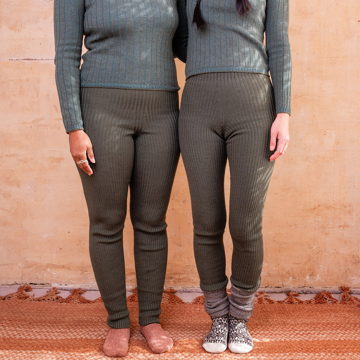 Harry Knitted Rib Leggings - 100% Extra Fine Merino - Olive (S-L)