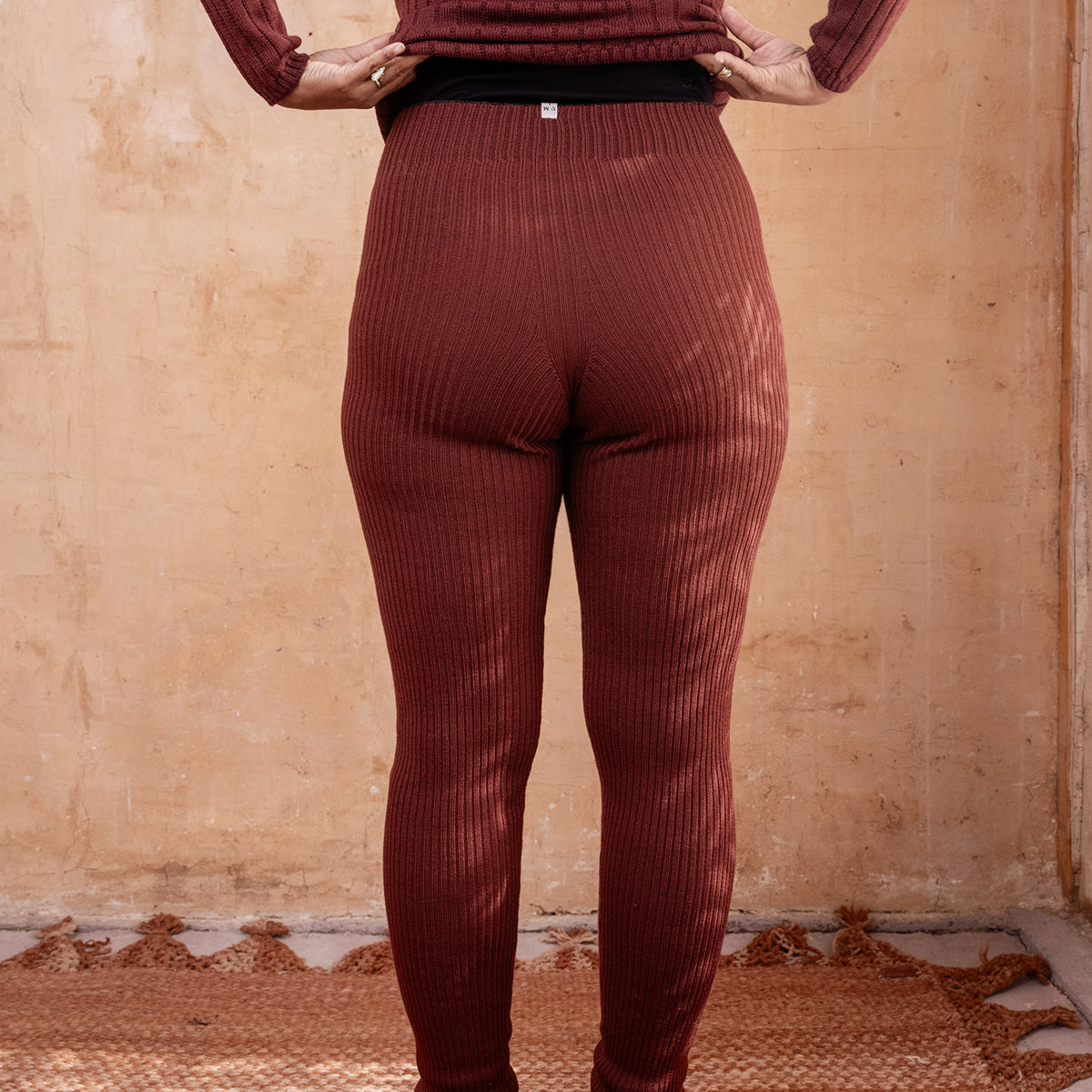 Harry Knitted Rib Leggings - 100% Extra Fine Merino - Russet (S-L)