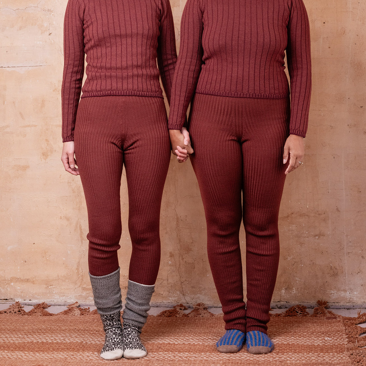 Harry Knitted Rib Leggings - 100% Extra Fine Merino - Russet (S-L)