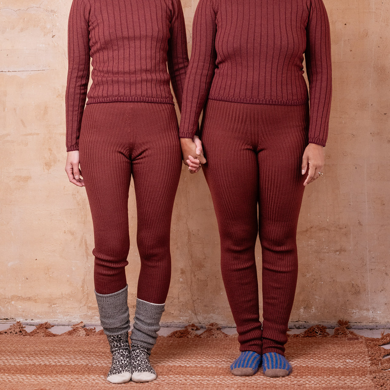 Harry Knitted Rib Leggings - 100% Extra Fine Merino - Russet (S-L)