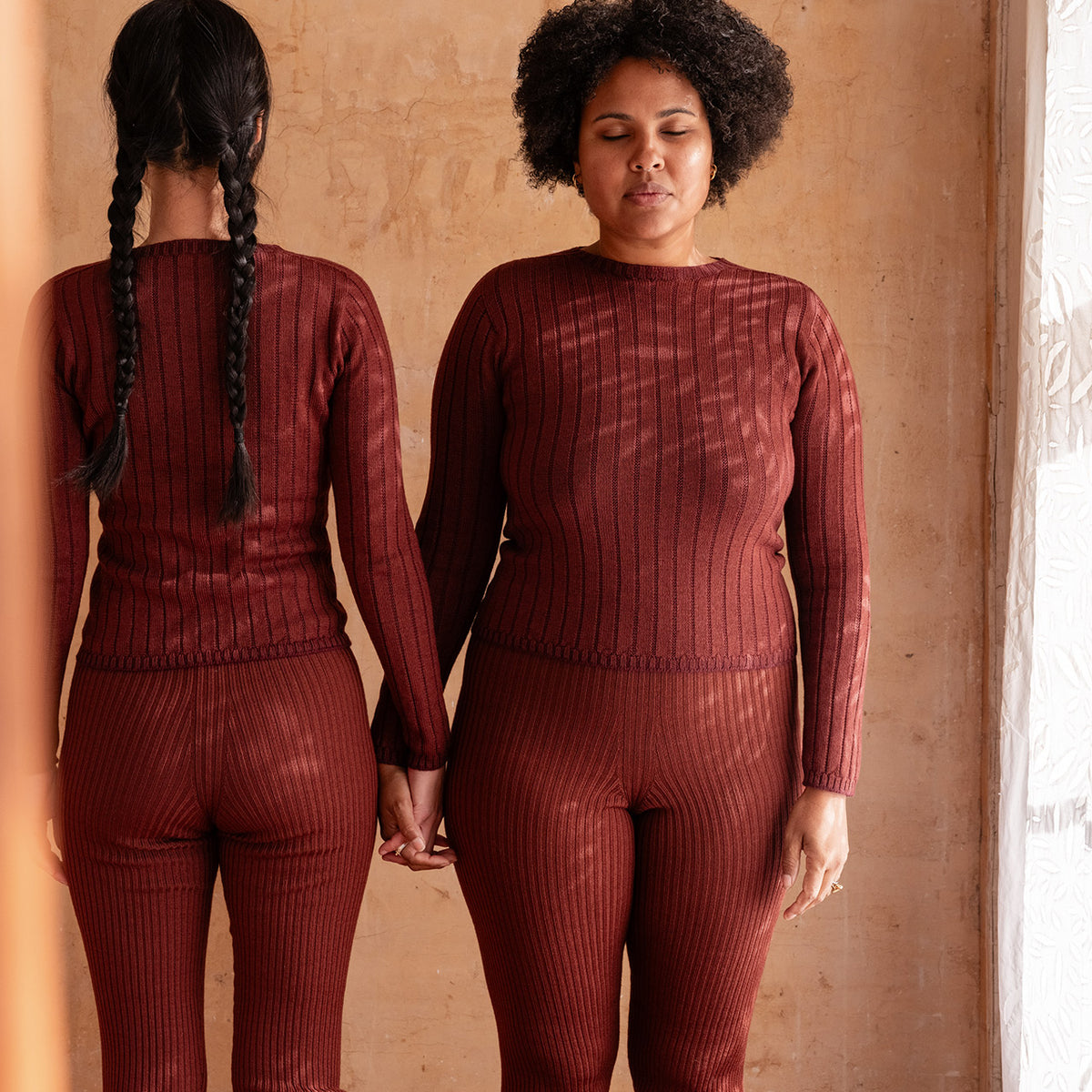 Harry Knitted Rib Leggings - 100% Extra Fine Merino - Russet (S-L)