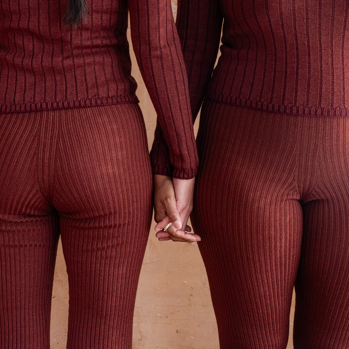 Harry Knitted Rib Leggings - 100% Extra Fine Merino - Russet (S-L)
