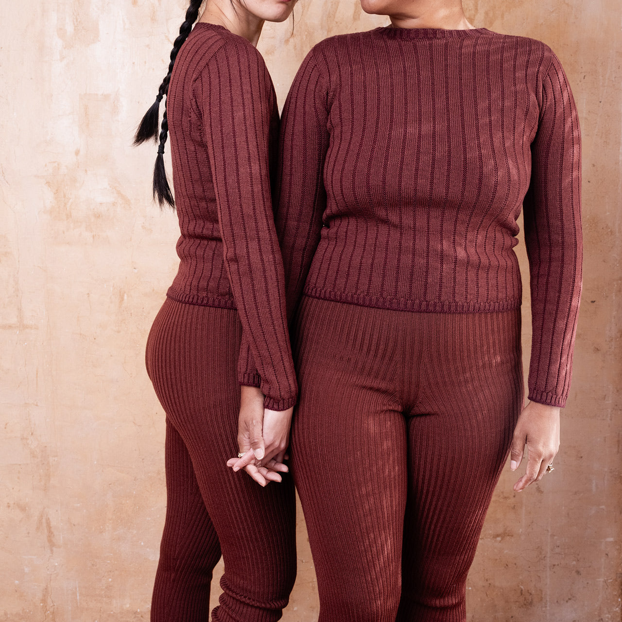 Harry Knitted Rib Leggings - 100% Extra Fine Merino - Russet (S-L)