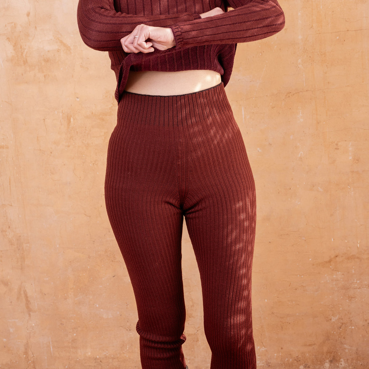 Harry Knitted Rib Leggings - 100% Extra Fine Merino - Russet (S-L)