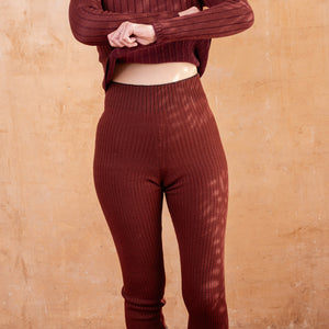 Harry Knitted Rib Leggings - 100% Extra Fine Merino - Russet (S-L)