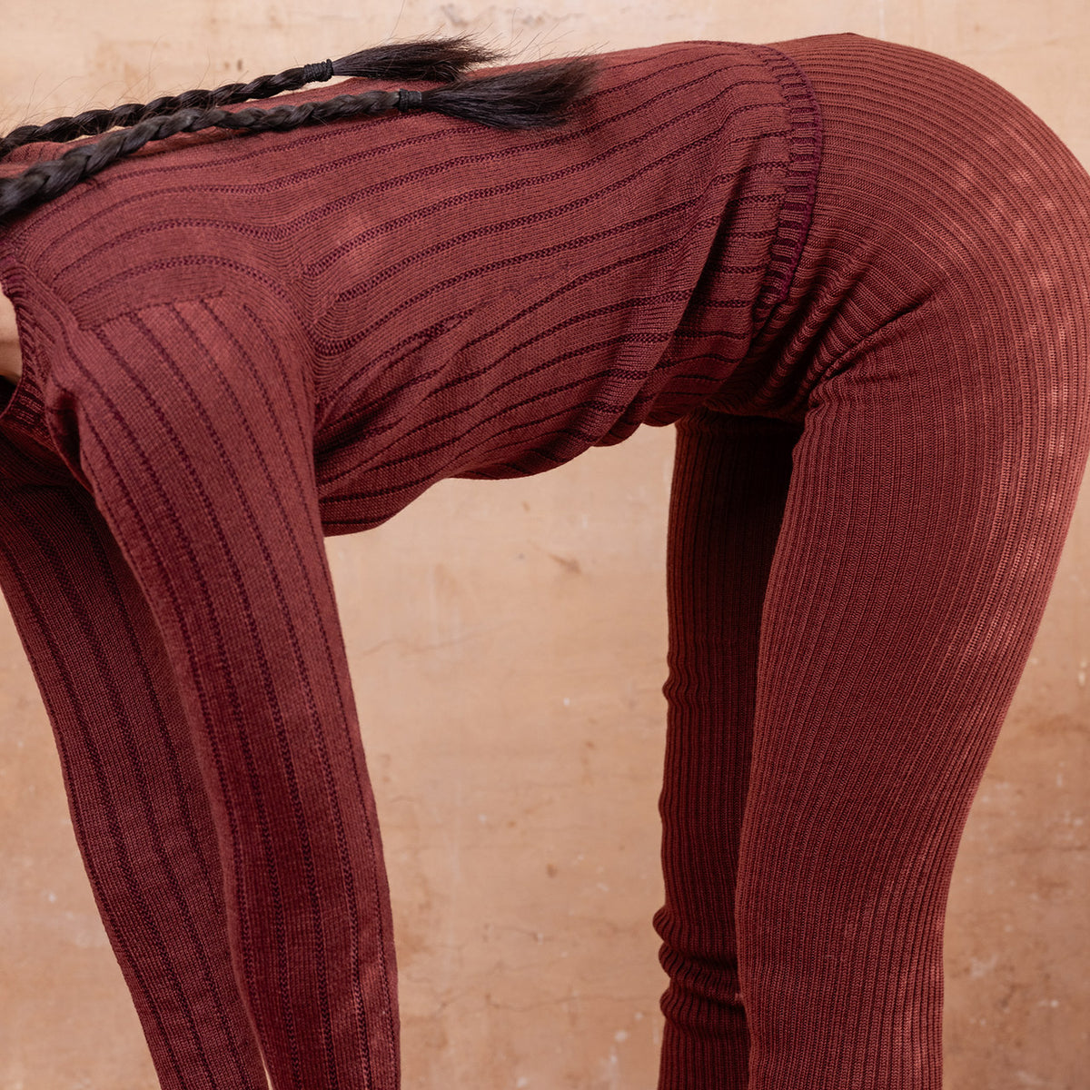 Harry Knitted Rib Leggings - 100% Extra Fine Merino - Russet (S-L)