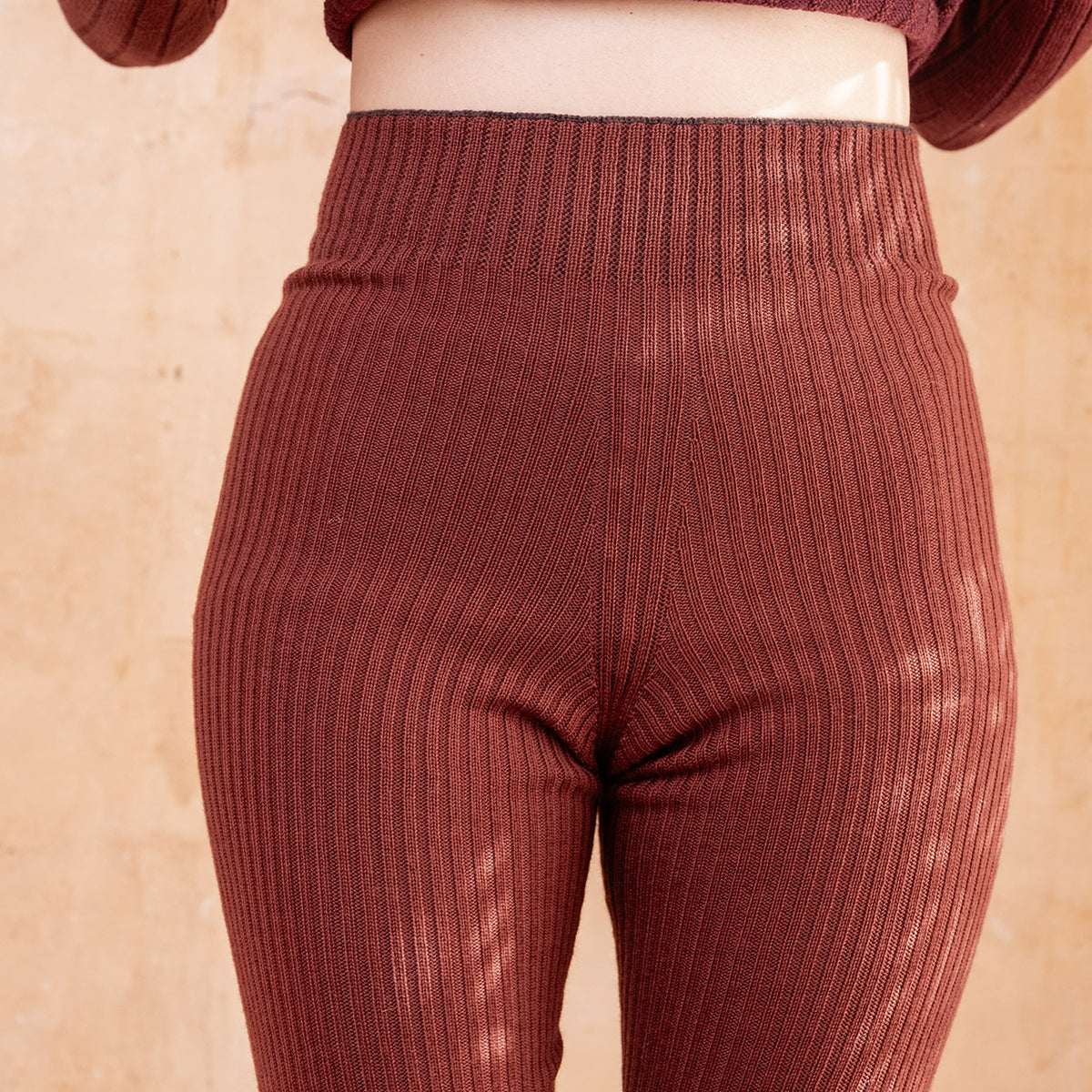 Harry Knitted Rib Leggings - 100% Extra Fine Merino - Russet (S-L)