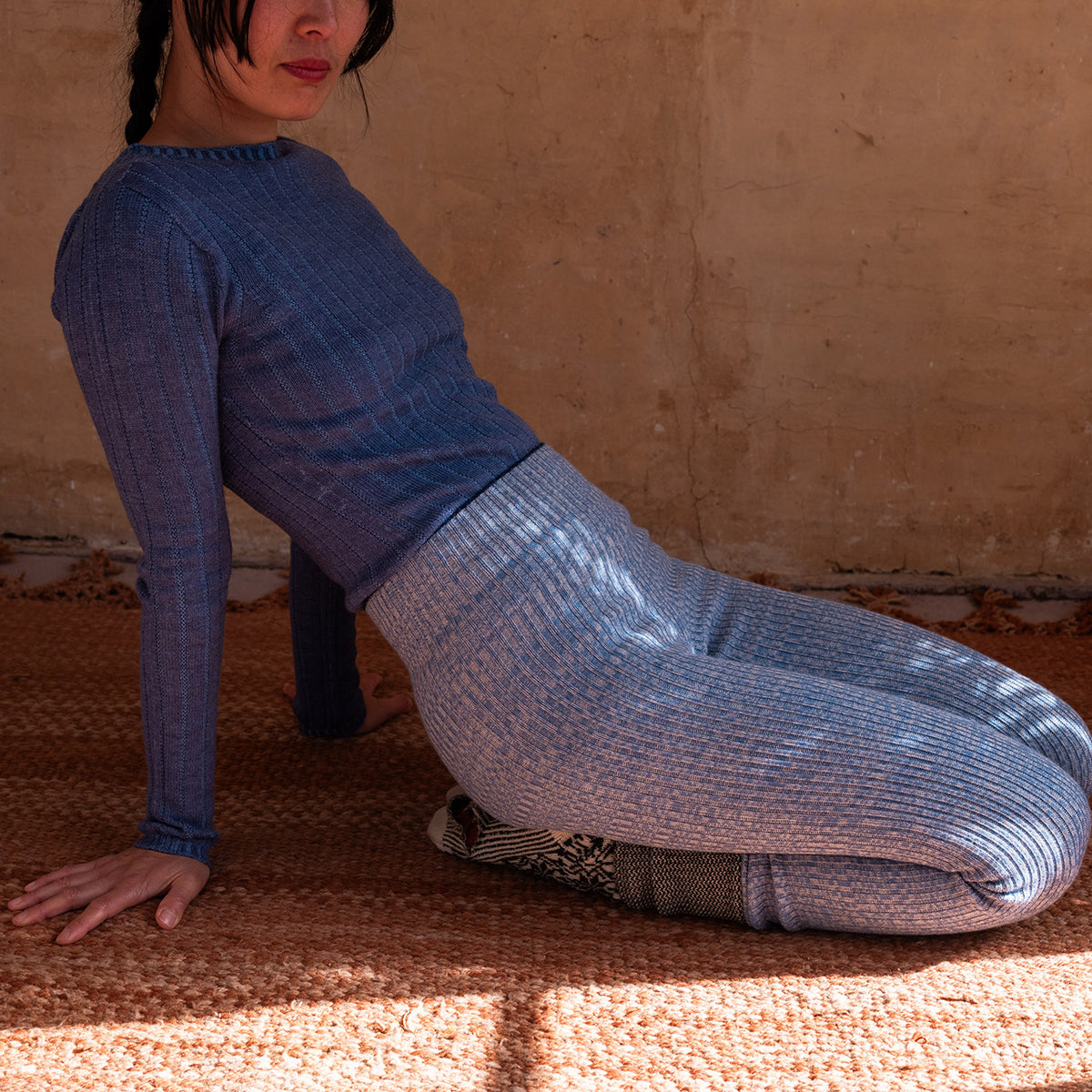 Harry Knitted Rib Leggings - 100% Extra Fine Merino - Sky Marl