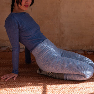 Harry Knitted Rib Leggings - 100% Extra Fine Merino - Sky Marl