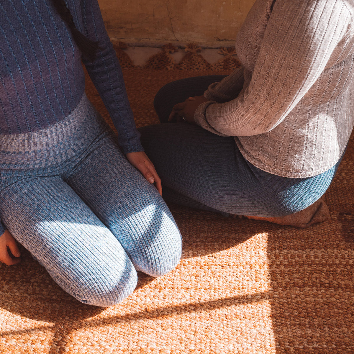 Harry Knitted Rib Leggings - 100% Extra Fine Merino - Sky Marl
