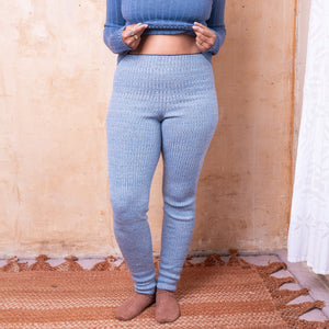 Harry Knitted Rib Leggings - 100% Extra Fine Merino - Sky Marl