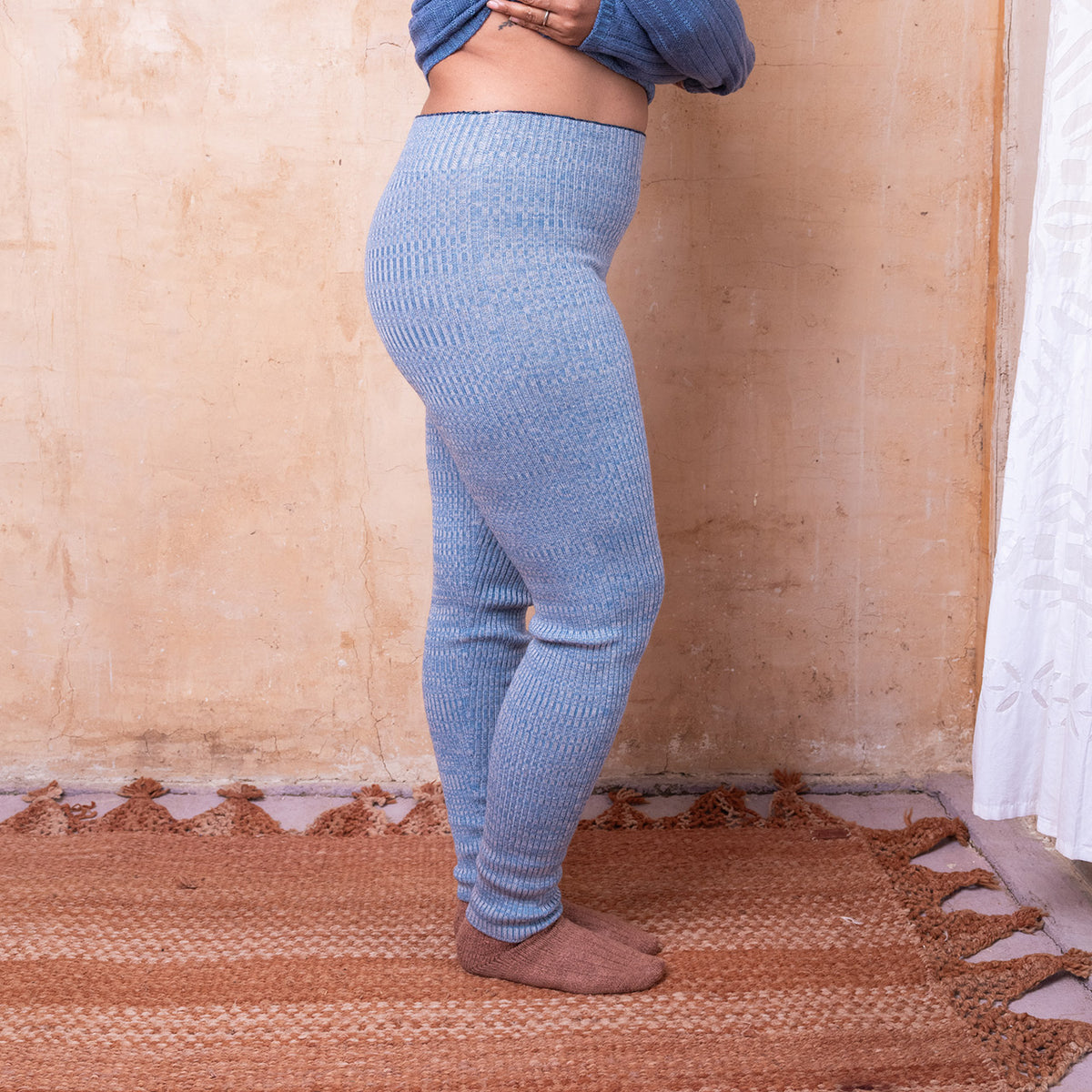 Harry Knitted Rib Leggings - 100% Extra Fine Merino - Sky Marl