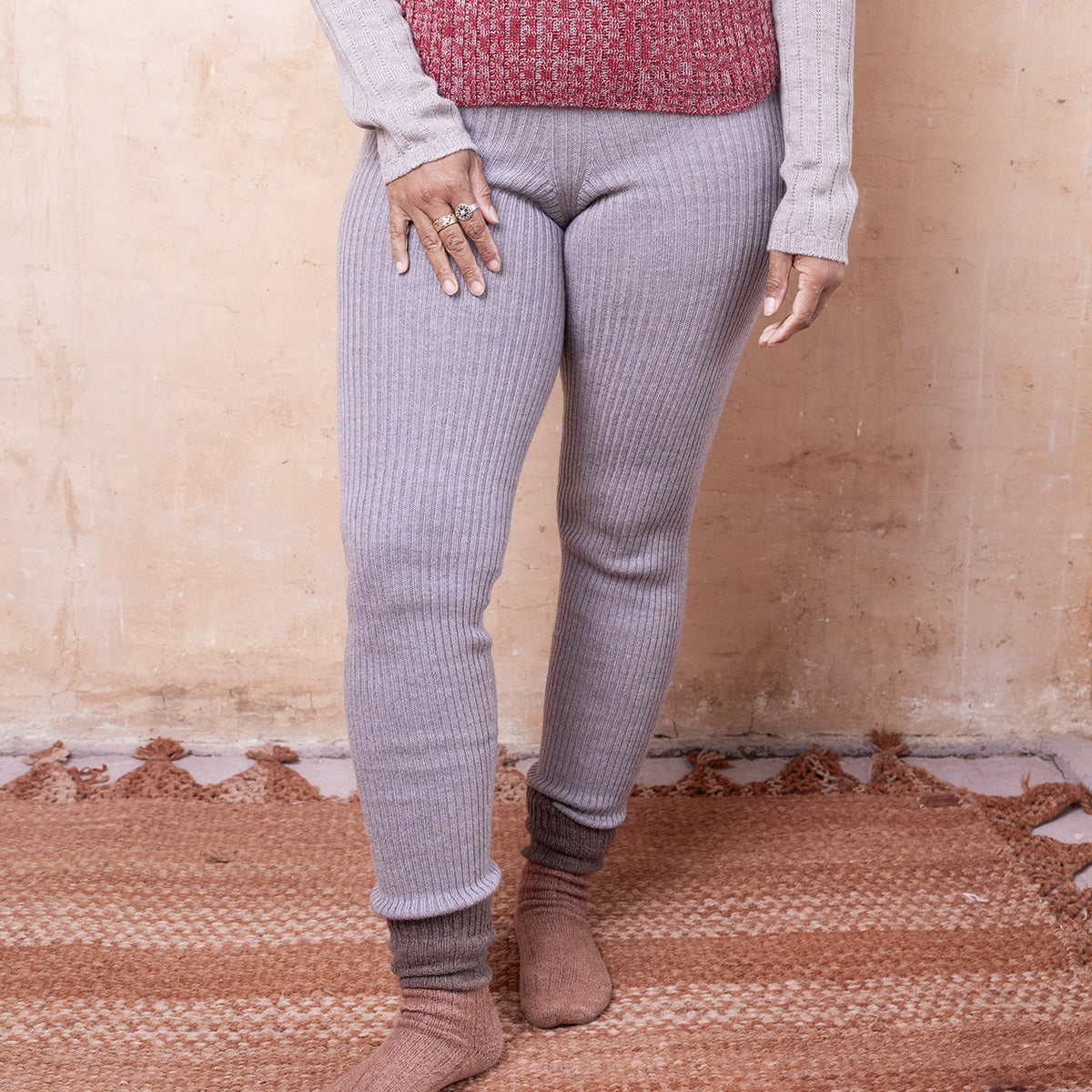 Harry Knitted Rib Leggings - 100% Extra Fine Merino - Grey
