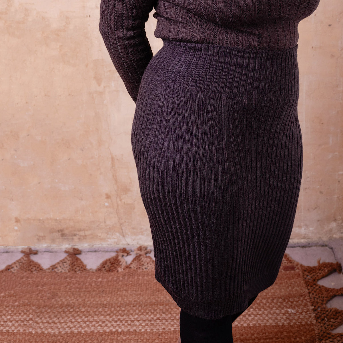 Mia Rib Knit Bellywarmer Skirt - Midi - 100% Extrafine Merino